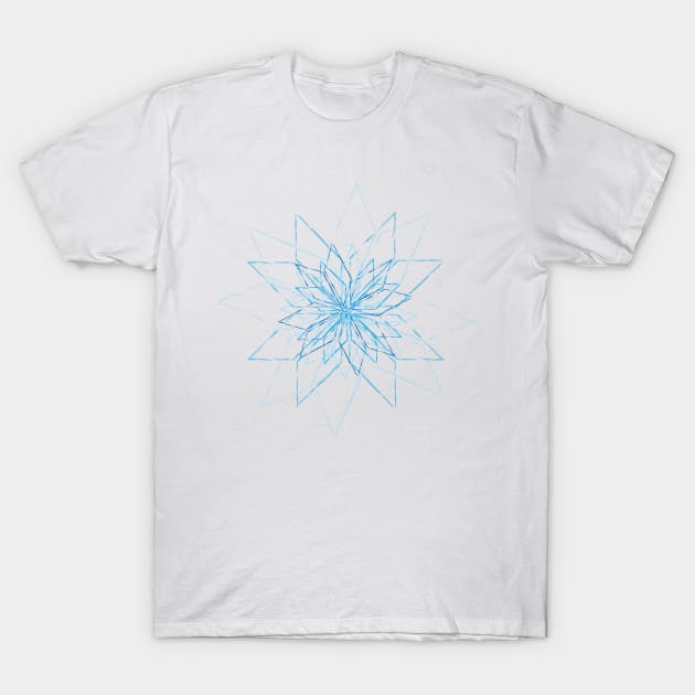 Bright, shining iceflower made of cool geometrical elements in icy blue tones T-Shirt by happyMagenta